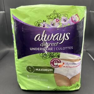 Always Discreet Maximum Protection Underwear Large 6-Count 360 FormFit Rapiddry